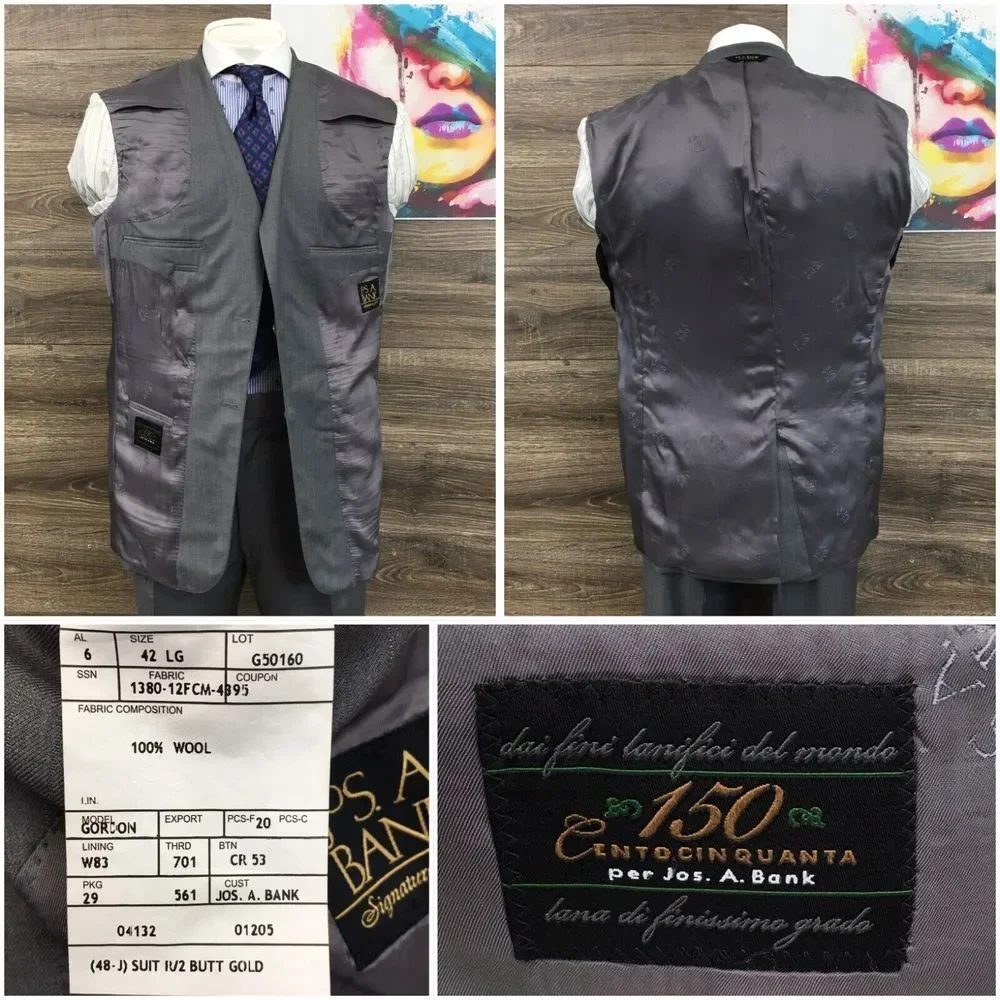 JOS A BANK Mens Suit 2 Piece Set Size‎ 42L Jacket Blazer Pants Fine Wool Casual